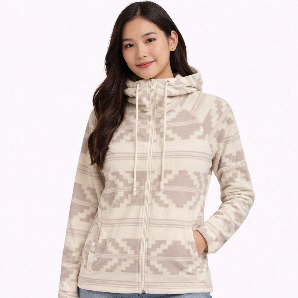Women's Billabong Beige White Patterned Fleece Hoodie S